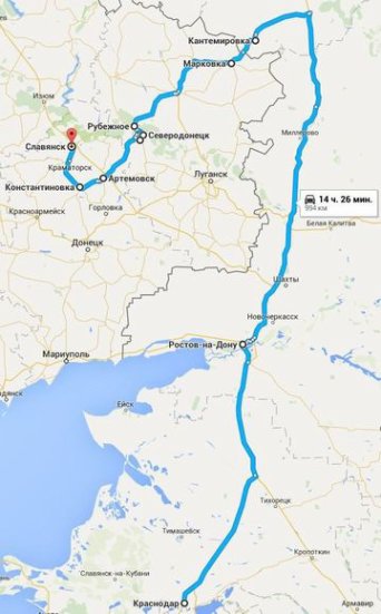 Маршрут движения автобуса Краснодар - Артемовск (Бахмут), Краматорск, Славянск через Ростов-на-Дону Маршрут Краснодар - Артемовск (Бахмут)